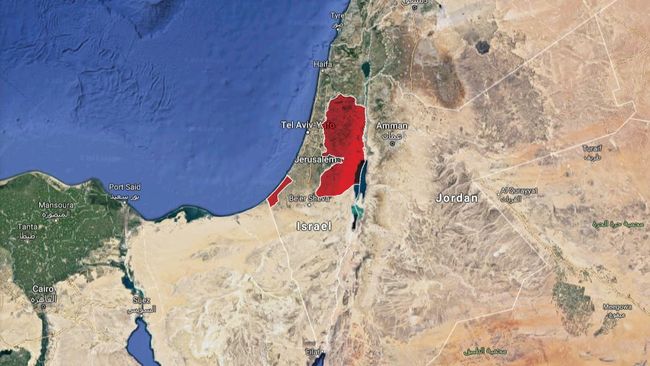Perusahaan raksasa teknologi dunia Google sempat dituduh menghapus Palestina dari peta daring miliknya. Berikut alasan Palestina tidak ada di Google Maps. (Foto: Diolah dari Google Maps)