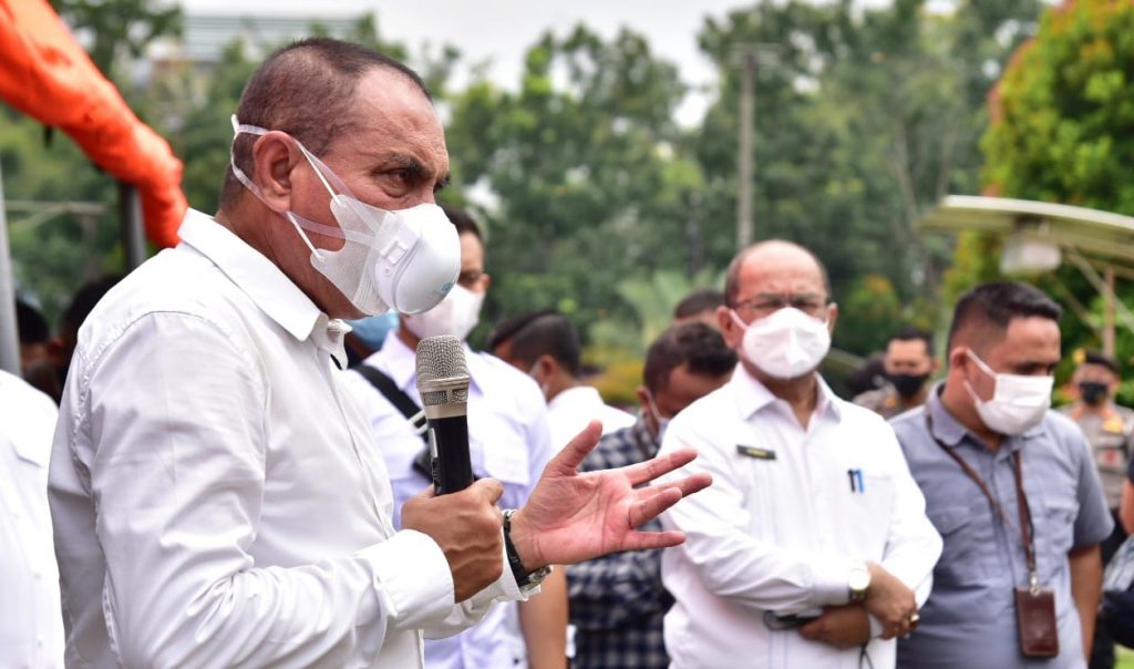 Gubernur Sumatera Utara (Sumut) Edy Rahmayadi bersama Forum Koordinasi Pimpinan Daerah (Forkompinda) Provinsi Sumut meresmikan tempat Isolasi Terpusat Covid-19 Provinsi Sumut di Asrama Haji Medan, Jalan A.H. Nasution Medan, Selasa (10/8/2021).