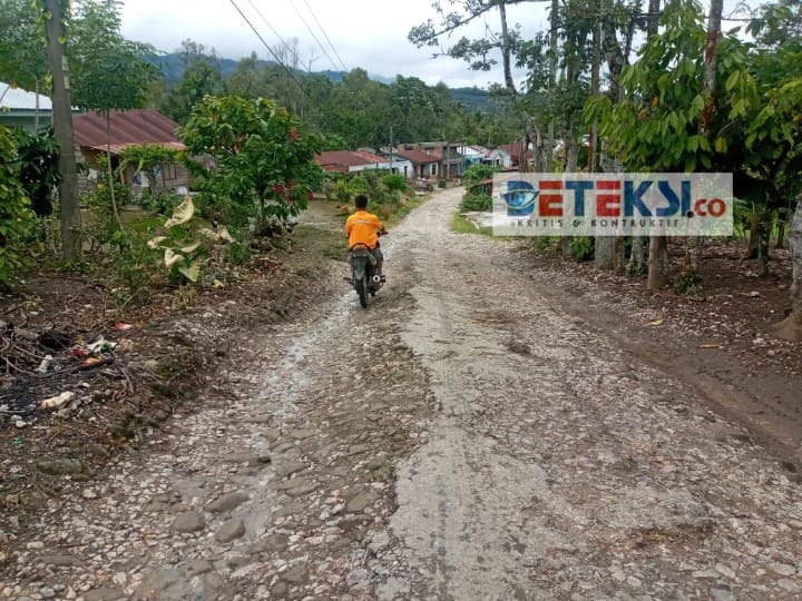 Salah satu spot pada ruas jalan di Desa Lau Mil Kecamatan Tigalingga Kabupaten Dairi, yang mengalami kerusakan. Foto dipetik Sabtu (6/11/2021). (Dok. Foto Parulian Phsp Nainggolan)