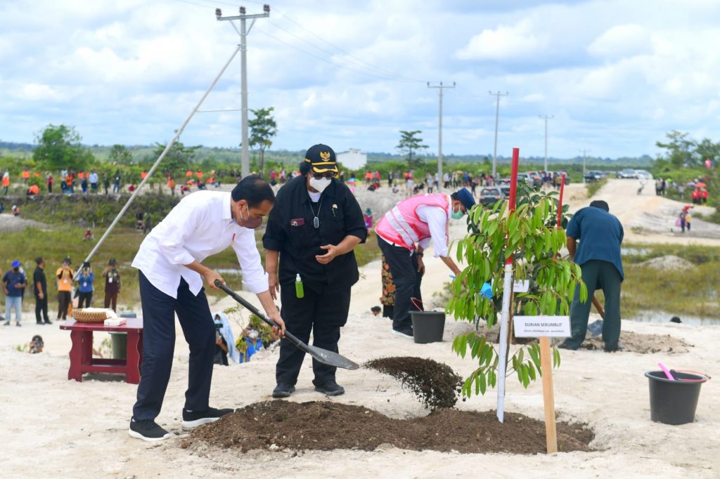 Presiden Jokowi melakukan penanaman pohon bersama masyarakat di salah satu daerah aliran sungai (DAS) di Sintang, Kalbar, Rabu (08/12/2021). (Foto” BPMI Setpres/Muchlis Jr)