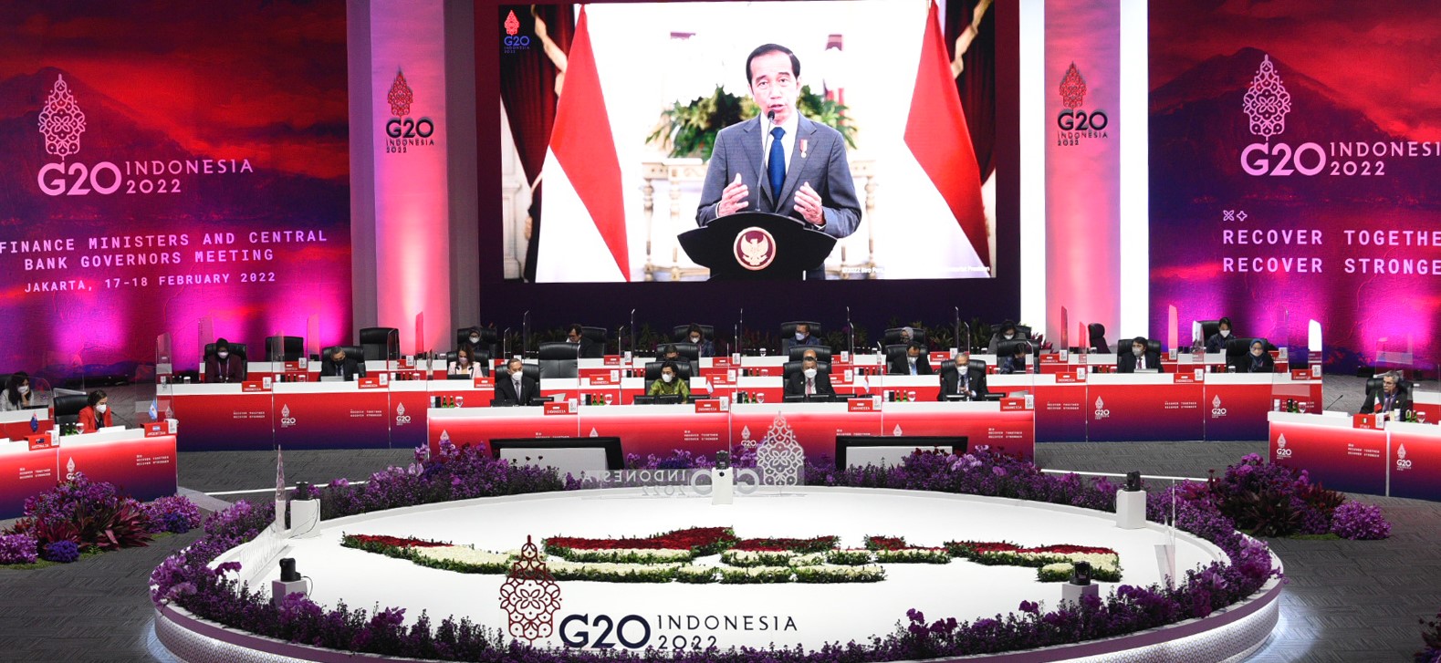 Presiden Jokowi saat membuka the 1st Finance Ministers and Central Bank Governors Meeting – G20, secara virtual, Kamis (17/02/2022). (Foto: Pool/Antara)