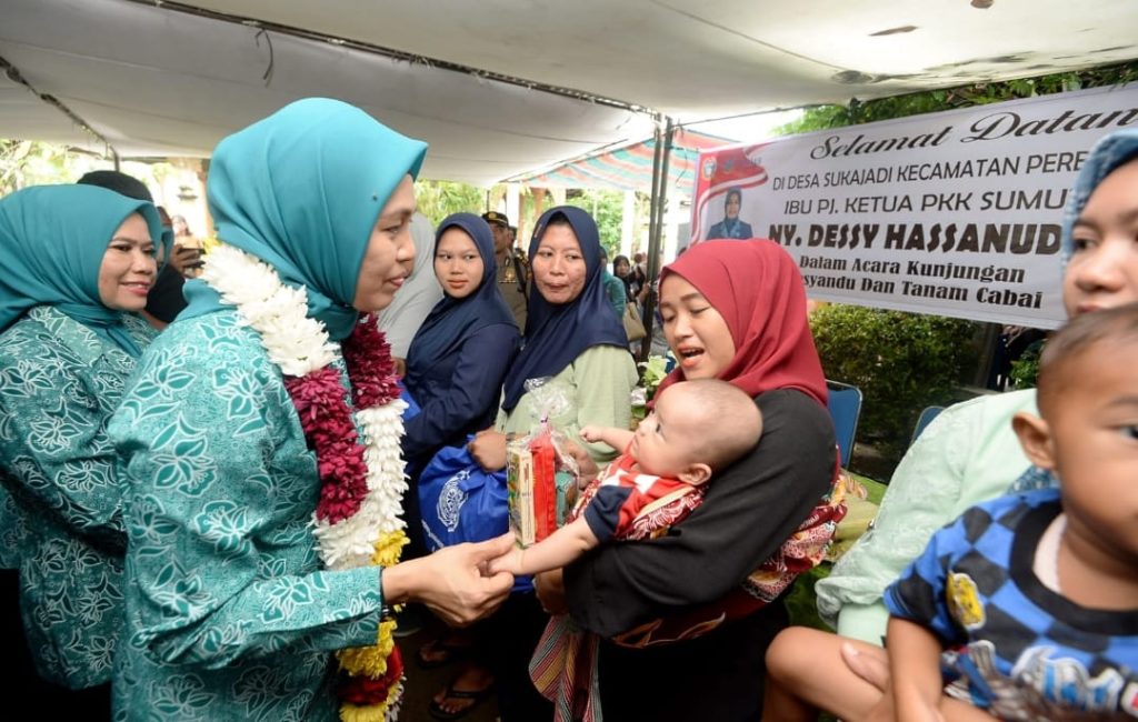 Pj Ketua Tim Penggerak Pemberdayaan Kesejahteraan Keluarga (PKK) Provinsi Sumatera Utara (Sumut) Dessy Hassanudin mengunjungi dan meninjau Pos Pelayanan Terpadu (Posyandu) Sedap Malam 2, Desa Suka Jadi, Kabupaten Serdangbedagai, Selasa (16/1).