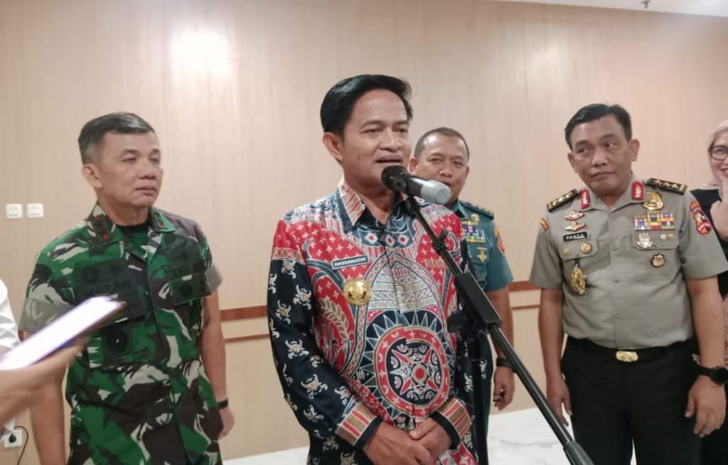 Pj Gubernur Sumut Hassanudin didampingi Plt Gubernur Lemhanas Laksamana Madya Maman Firmansyah dan Sekretaris Lemhanas Komjen Panca Putra Simanjuntak.