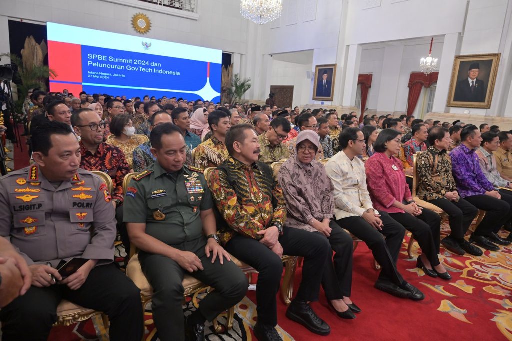 Para tamu undangan dalam acara SPBE Summit 2024 dan Peluncuran Govtech Indonesia di Istana Negara – Jakarta, Senin, (27/05/2024). (Foto: Humas Setkab/Oji)