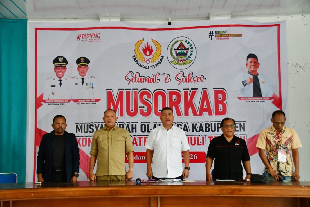 Wakil Bupati Tapteng saat menghadiri MUSORKAB KONI Kabupaten Tapteng, Sabtu (14/3/2026).