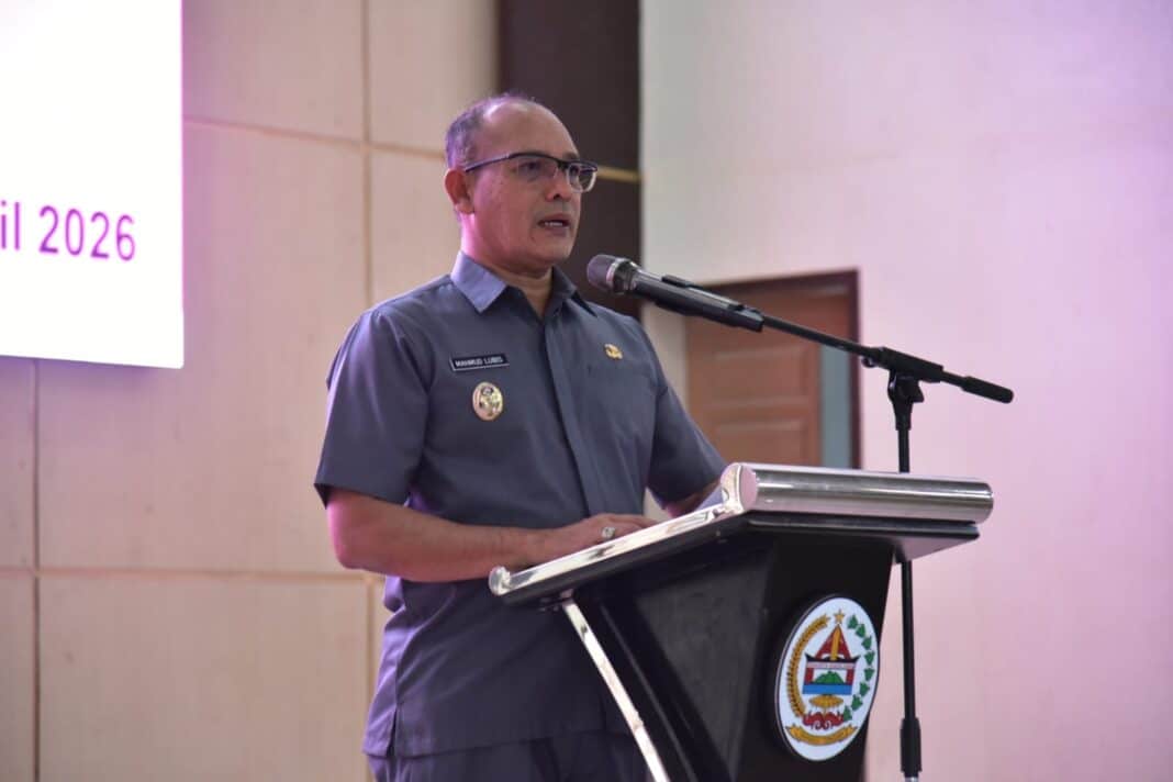 Wabup Mahmud Efendiembuka Seminar Monitoring dan Evaluasi (Monev) IBI, di GOR Pandan, Jumat (10/4/2026).