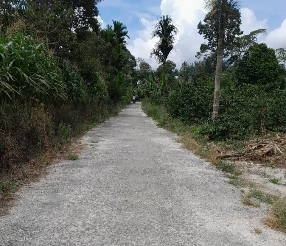 Jalan Usaha Tani berlokasi di Dusun I Juma Teguh yang diaspal menggunakan Dana Desa tahun 2025. Kepala Desa membantah unggahan video di media sosial yang menyebut pengaspalan dilakukan di wilayah desa tetangga.(Istimewa)