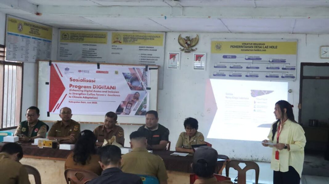 Pemkab Dairi bersama Yayasan Mercy Corps Indonesia, sosialisasikan program Digitani di Desa Bangun untuk penguatan kapasitas petani kopi menghadapi dampak perubahan iklim. (Istimewa)