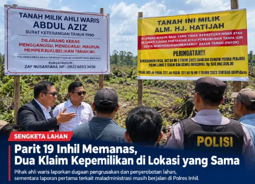 Kuasa hukum ahli waris almarhum ABD Aziz mendampingi proses pemeriksaan terkait laporan dugaan pengrusakan dan penyerobotan lahan di Parit 19, Desa Kuala Sebatu, Kecamatan Batang Tuaka, Kabupaten Indragiri Hilir. (Foto Dok. AI)